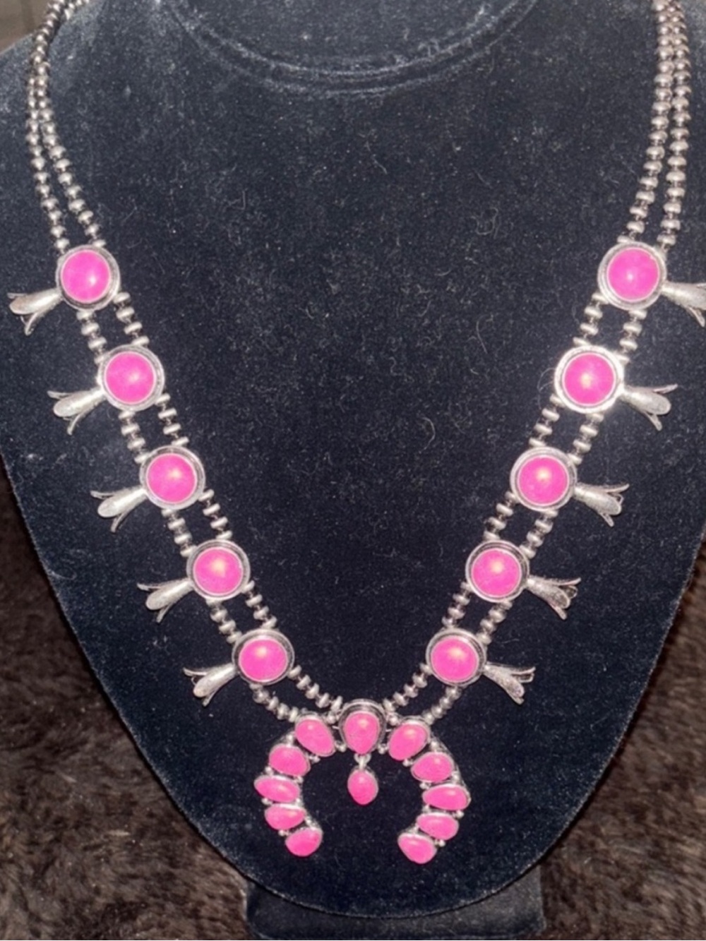 Faux Navajo Pearl Squash Blossom Necklace